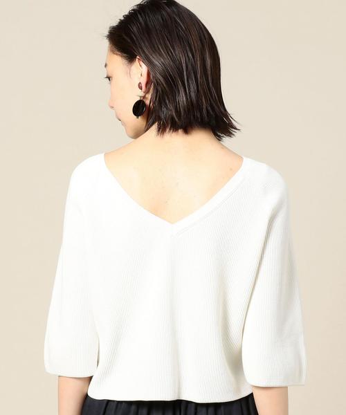 BEAUTY&YOUTH UNITED ARROWS(ビューティーアンドユースユナイテッドアローズ)の「BY クロップドバックVネック5分袖ニット ◆(ニット/セーター・レディース・ホワイト/ブラック/オレンジ・FREE)」の15枚目の写真