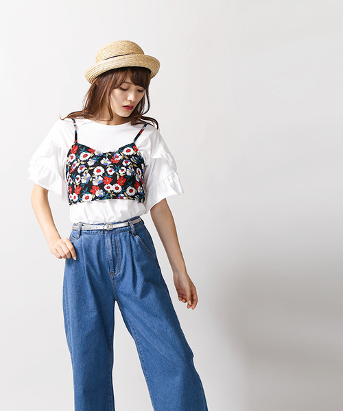 WEGO(ウィゴー)の「WEGO/【2点セット】リボンビスチェレイヤードフリルTシャツ(Tシャツ/カットソー・レディース・シルバー/ブラック/マスタード・FREE)」の13枚目の写真