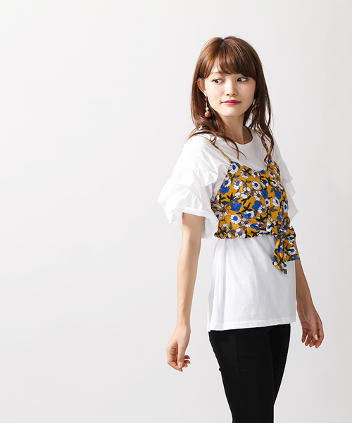 WEGO(ウィゴー)の「WEGO/【2点セット】リボンビスチェレイヤードフリルTシャツ(Tシャツ/カットソー・レディース・シルバー/ブラック/マスタード・FREE)」の14枚目の写真