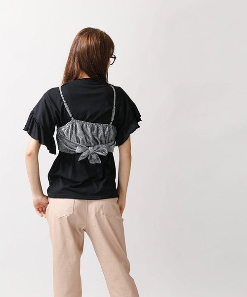 WEGO(ウィゴー)の「WEGO/【2点セット】リボンビスチェレイヤードフリルTシャツ(Tシャツ/カットソー・レディース・シルバー/ブラック/マスタード・FREE)」の20枚目の写真