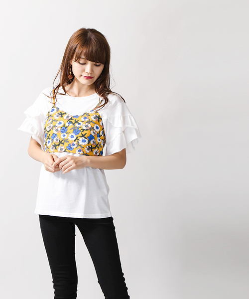 WEGO(ウィゴー)の「WEGO/【2点セット】リボンビスチェレイヤードフリルTシャツ(Tシャツ/カットソー・レディース・シルバー/ブラック/マスタード・FREE)」の18枚目の写真