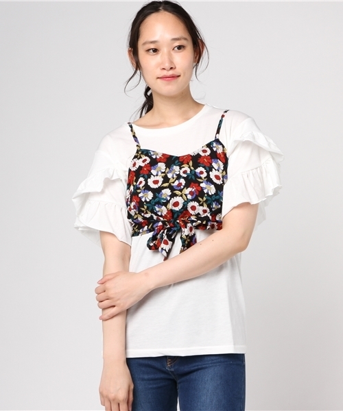 WEGO(ウィゴー)の「WEGO/【2点セット】リボンビスチェレイヤードフリルTシャツ(Tシャツ/カットソー・レディース・シルバー/ブラック/マスタード・FREE)」の16枚目の写真
