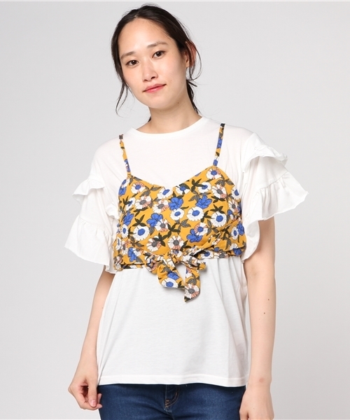 WEGO(ウィゴー)の「WEGO/【2点セット】リボンビスチェレイヤードフリルTシャツ(Tシャツ/カットソー・レディース・シルバー/ブラック/マスタード・FREE)」の17枚目の写真