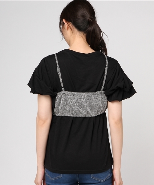 WEGO(ウィゴー)の「WEGO/【2点セット】リボンビスチェレイヤードフリルTシャツ(Tシャツ/カットソー・レディース・シルバー/ブラック/マスタード・FREE)」の6枚目の写真