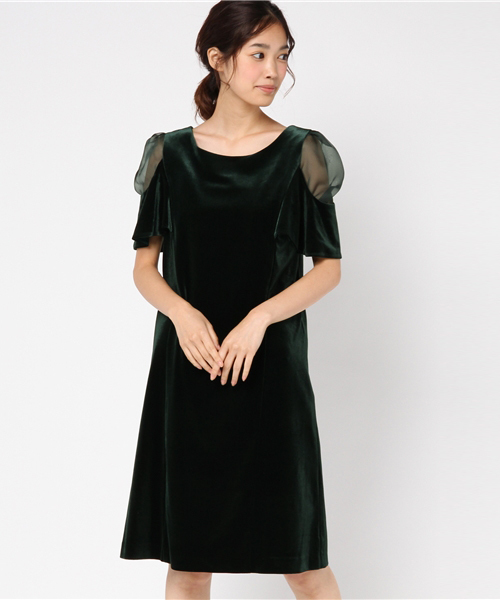Luxe Brille リュクスブリエ の シフォンバックプリーツ加工シースルーショルダーベルベットワンピースドレス ドレス Wear
