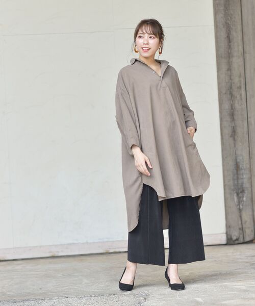 rps(アールピーエス)の「ピーチ起毛ドルマンシャツワンピース(シャツワンピース・レディース・ブラック/ブラウン/グレイッシュベージュ/ダークグリーン/ベージュ系その他/モカ/ダークベージュ/グレー/ライトベージュ/カーキ・M/フリー)」の13枚目の写真