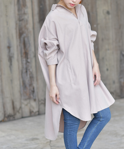 rps(アールピーエス)の「ピーチ起毛ドルマンシャツワンピース(シャツワンピース・レディース・ブラック/ブラウン/グレイッシュベージュ/ダークグリーン/ベージュ系その他/モカ/ダークベージュ/グレー/ライトベージュ/カーキ・M/フリー)」の5枚目の写真