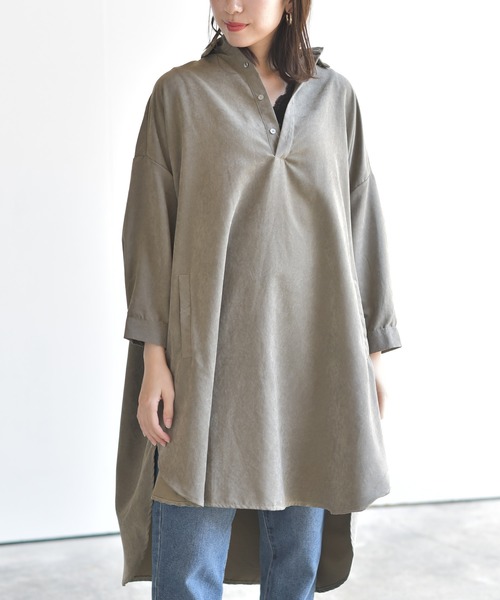 rps(アールピーエス)の「ピーチ起毛ドルマンシャツワンピース(シャツワンピース・レディース・ブラック/ブラウン/グレイッシュベージュ/ダークグリーン/ベージュ系その他/モカ/ダークベージュ/グレー/ライトベージュ/カーキ・M/フリー)」の2枚目の写真