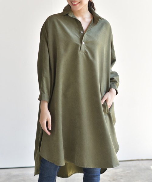 rps(アールピーエス)の「ピーチ起毛ドルマンシャツワンピース(シャツワンピース・レディース・ブラック/ブラウン/グレイッシュベージュ/ダークグリーン/ベージュ系その他/モカ/ダークベージュ/グレー/ライトベージュ/カーキ・M/フリー)」の10枚目の写真