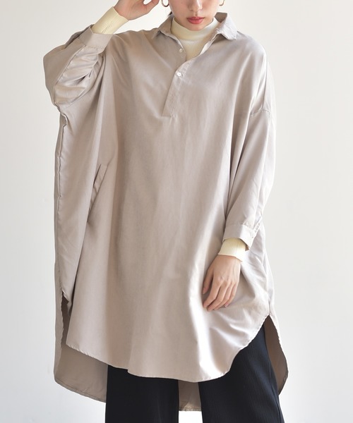 rps(アールピーエス)の「ピーチ起毛ドルマンシャツワンピース(シャツワンピース・レディース・ブラック/ブラウン/グレイッシュベージュ/ダークグリーン/ベージュ系その他/モカ/ダークベージュ/グレー/ライトベージュ/カーキ・M/フリー)」の6枚目の写真