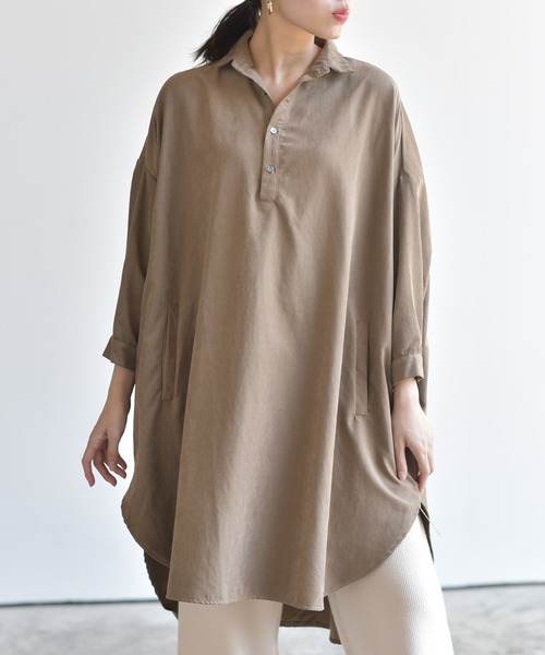 rps(アールピーエス)の「ピーチ起毛ドルマンシャツワンピース(シャツワンピース・レディース・ブラック/ブラウン/グレイッシュベージュ/ダークグリーン/ベージュ系その他/モカ/ダークベージュ/グレー/ライトベージュ/カーキ・M/フリー)」の8枚目の写真