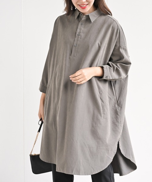 rps(アールピーエス)の「ピーチ起毛ドルマンシャツワンピース(シャツワンピース・レディース・ブラック/ブラウン/グレイッシュベージュ/ダークグリーン/ベージュ系その他/モカ/ダークベージュ/グレー/ライトベージュ/カーキ・M/フリー)」の4枚目の写真