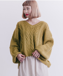 MERLOT | Vネックケーブルニットセーター0063z(ニット/セーター)