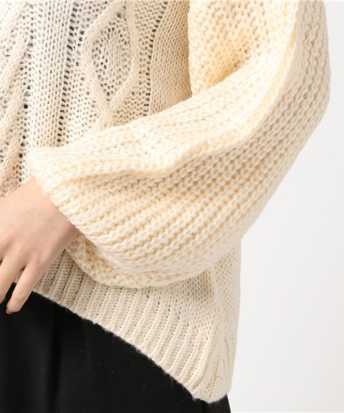 MERLOT（メルロー）の「Vネックケーブルニットセーター0063z（ニット/セーター・レディース・ブラック/パープル/レッド/アイボリー/マスタード・FREE）」の12枚目の写真