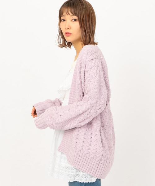 Another Edition（アナザーエディション）の「CABLE PATCHカーディガン ◆（カーディガン/ボレロ・レディース・ナチュラル/ライラック・FREE）」の7枚目の写真