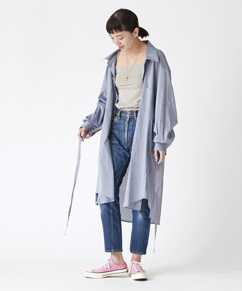 TRUNO by NOISE MAKER（トルノバイノイズメーカー）の「ウエストリボン2wayオーバーシャツワンピース（シャツワンピース・レディース・オフホワイト/ブラック/ネイビー・FREE）」の3枚目の写真