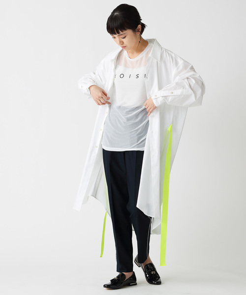 TRUNO by NOISE MAKER（トルノバイノイズメーカー）の「ウエストリボン2wayオーバーシャツワンピース（シャツワンピース・レディース・オフホワイト/ブラック/ネイビー・FREE）」の4枚目の写真