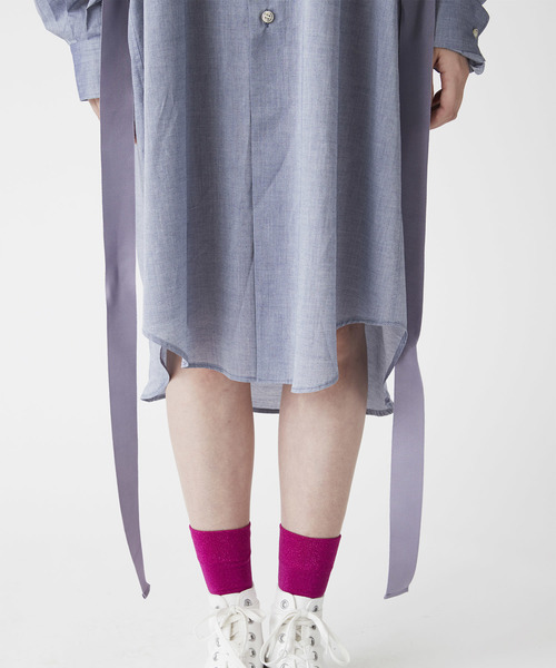 TRUNO by NOISE MAKER（トルノバイノイズメーカー）の「ウエストリボン2wayオーバーシャツワンピース（シャツワンピース・レディース・オフホワイト/ブラック/ネイビー・FREE）」の5枚目の写真