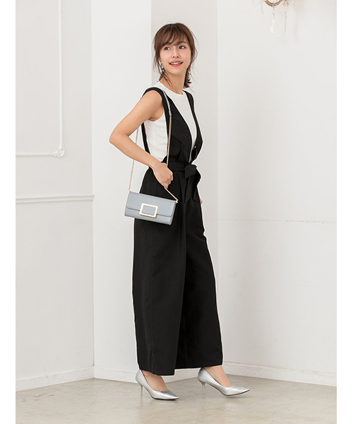 fifth（フィフス）の「【SET】ウエストリボンコンビネゾン×ノースリニット（つなぎ/オールインワン・レディース・ブラック/ベージュ/ネイビー/グレー・MEDIUM）」の3枚目の写真