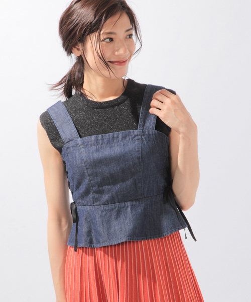 laboratory work（ラボラトリーワーク）の「サイドレースアップビスチェ（シャツ/ブラウス・レディース・インディゴブルー/ブルー・MEDIUM）」の2枚目の写真