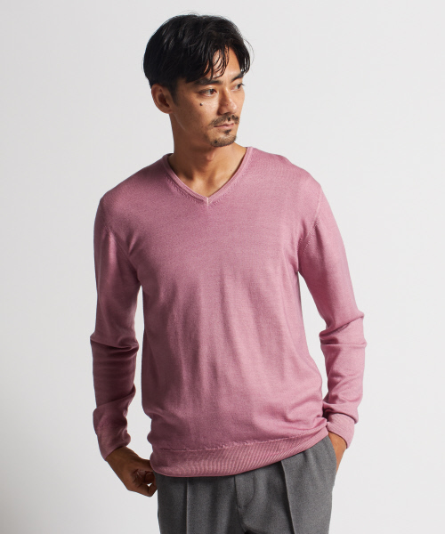 DESIGNWORKS（デザインワークス）の「スノー加工Vネックニット（ニット/セーター・メンズ・カーキ/ピンク/インディゴブルー/ダークネイビー・S/M/L）」の4枚目の写真