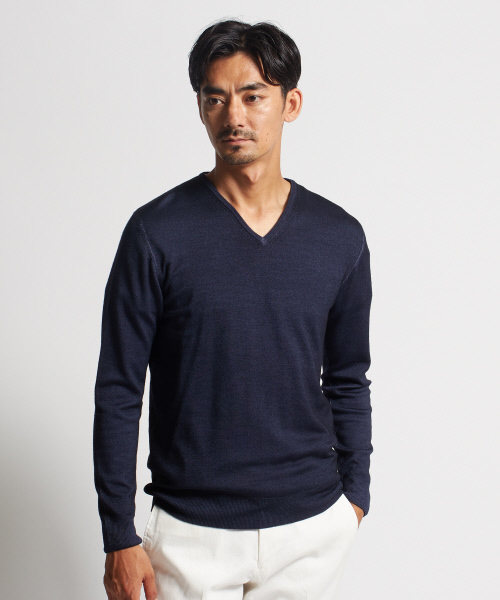 DESIGNWORKS（デザインワークス）の「スノー加工Vネックニット（ニット/セーター・メンズ・カーキ/ピンク/インディゴブルー/ダークネイビー・S/M/L）」の3枚目の写真
