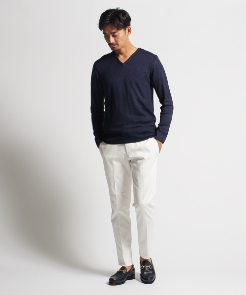DESIGNWORKS（デザインワークス）の「スノー加工Vネックニット（ニット/セーター・メンズ・カーキ/ピンク/インディゴブルー/ダークネイビー・S/M/L）」の19枚目の写真