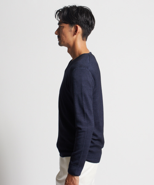 DESIGNWORKS（デザインワークス）の「スノー加工Vネックニット（ニット/セーター・メンズ・カーキ/ピンク/インディゴブルー/ダークネイビー・S/M/L）」の18枚目の写真