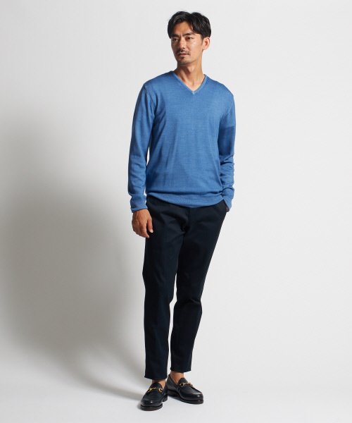 DESIGNWORKS（デザインワークス）の「スノー加工Vネックニット（ニット/セーター・メンズ・カーキ/ピンク/インディゴブルー/ダークネイビー・S/M/L）」の7枚目の写真