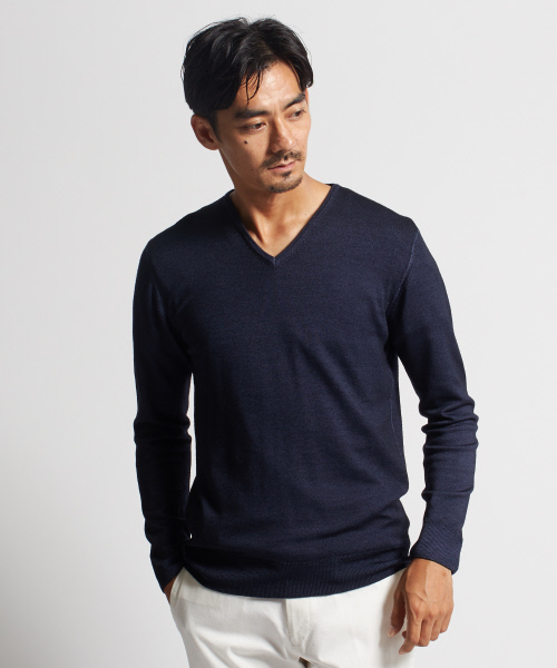 DESIGNWORKS（デザインワークス）の「スノー加工Vネックニット（ニット/セーター・メンズ・カーキ/ピンク/インディゴブルー/ダークネイビー・S/M/L）」の5枚目の写真