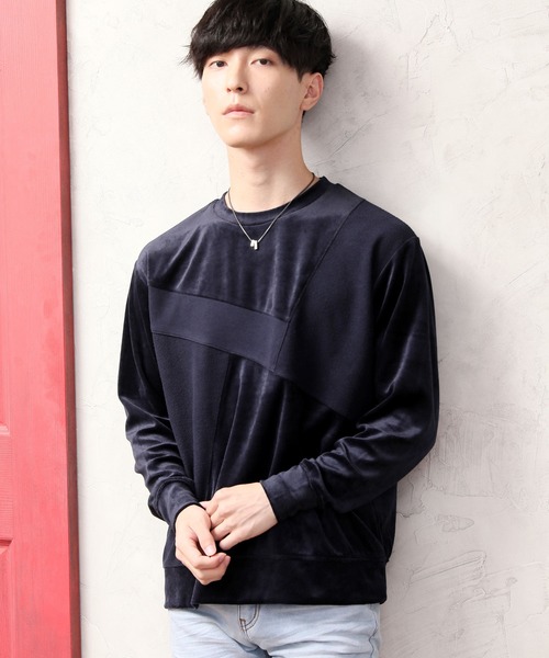 TopIsm（トップイズム）の「ビッグシルエット クルーネック ベロアカットソー（Tシャツ/カットソー・メンズ・ブラック/ベージュ/ネイビー/カーキ/ワイン・M/L）」の4枚目の写真