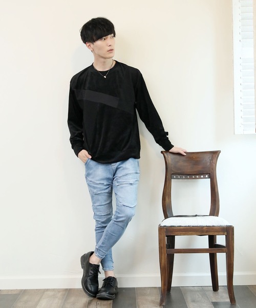 TopIsm（トップイズム）の「ビッグシルエット クルーネック ベロアカットソー（Tシャツ/カットソー・メンズ・ブラック/ベージュ/ネイビー/カーキ/ワイン・M/L）」の8枚目の写真