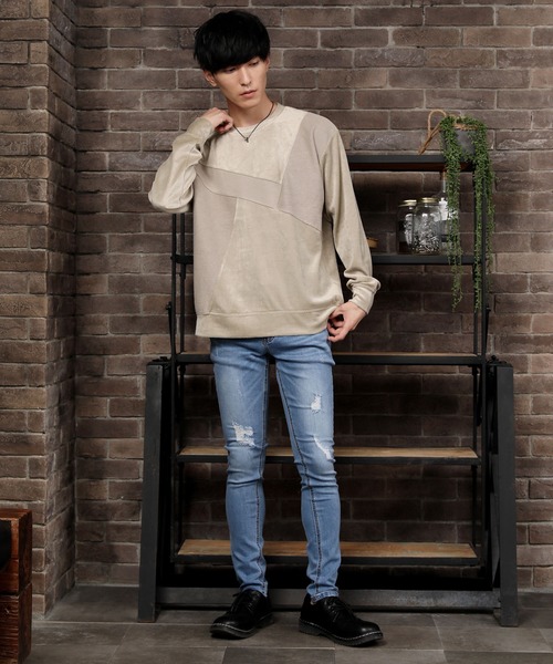 TopIsm（トップイズム）の「ビッグシルエット クルーネック ベロアカットソー（Tシャツ/カットソー・メンズ・ブラック/ベージュ/ネイビー/カーキ/ワイン・M/L）」の7枚目の写真