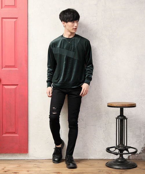 TopIsm（トップイズム）の「ビッグシルエット クルーネック ベロアカットソー（Tシャツ/カットソー・メンズ・ブラック/ベージュ/ネイビー/カーキ/ワイン・M/L）」の6枚目の写真