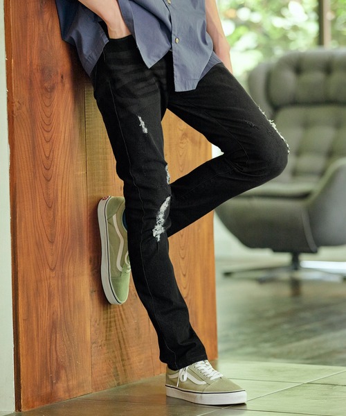 MONO-MART（モノマート）の「スーパーストレッチテーパードスキニーデニムパンツ（デニムパンツ・メンズ・ライトブルー/ブラック/ブルー/ダークインディゴブルー/ブラック系その他/ライトインディゴブルー/ブルー系その他/ワンウォッシュ/ブルー系その他3・S/M/L/XL）」の3枚目の写真