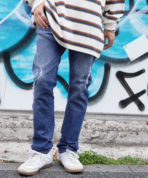 MONO-MART（モノマート）の「スーパーストレッチテーパードスキニーデニムパンツ（デニムパンツ・メンズ・ライトブルー/ブラック/ブルー/ダークインディゴブルー/ブラック系その他/ライトインディゴブルー/ブルー系その他/ワンウォッシュ/ブルー系その他3・S/M/L/XL）」の7枚目の写真