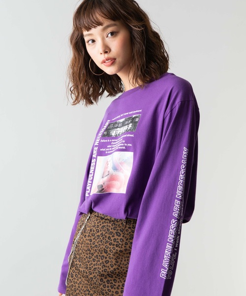 WEGO(ウィゴー)の「WEGO/スリーブロゴフォトロンT(Tシャツ/カットソー・レディース・ホワイト/パープル/オレンジ・FREE)」の3枚目の写真