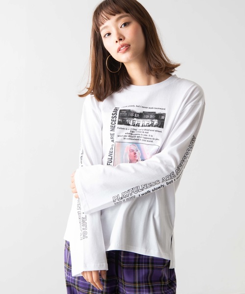 WEGO(ウィゴー)の「WEGO/スリーブロゴフォトロンT(Tシャツ/カットソー・レディース・ホワイト/パープル/オレンジ・FREE)」の2枚目の写真