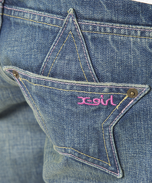 X-girl（エックスガール）の「STAR POCKET TAPERED JEANS（デニムパンツ・レディース・インディゴブルー/ライトインディゴブルー・26inch/27inch/24inch/25inch）」の6枚目の写真