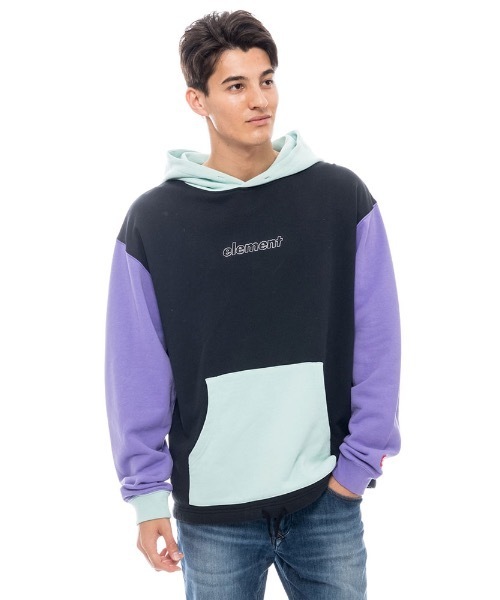 ELEMENT(エレメント)の「ELEMENT メンズ SLANT HOOD パーカー/エレメント プルオーバー ロゴ(パーカー・メンズ・ライトブルー/ブラック・MEDIUM/LARGE/X-LARGE)」の1枚目の写真