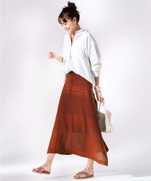 GeeRA(ジーラ)の「透かし編ニットロングスカート(スカート・レディース・ブラック/オレンジ/ベージュ・X-LARGE/LARGE/MEDIUM/SMALL/XX-LARGE)」の11枚目の写真