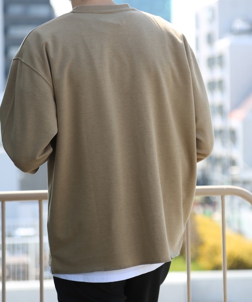 Blue Standard (ブルースタンダード)の「【BLUE STANDARD】ゆるい今風スタイルを可能にする ダブルフェイス加工 ビッグサイズシルエット ユニセックスサイジング 無地 ポケット付き7分袖Tシャツ(Tシャツ/カットソー・メンズ・ホワイト/ブラック/レンガ/ラベンダー/ベージュ・MEDIUM/LARGE/X-LARGE)」の16枚目の写真