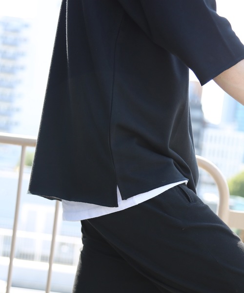 Blue Standard (ブルースタンダード)の「【BLUE STANDARD】ゆるい今風スタイルを可能にする ダブルフェイス加工 ビッグサイズシルエット ユニセックスサイジング 無地 ポケット付き7分袖Tシャツ(Tシャツ/カットソー・メンズ・ホワイト/ブラック/レンガ/ラベンダー/ベージュ・MEDIUM/LARGE/X-LARGE)」の6枚目の写真