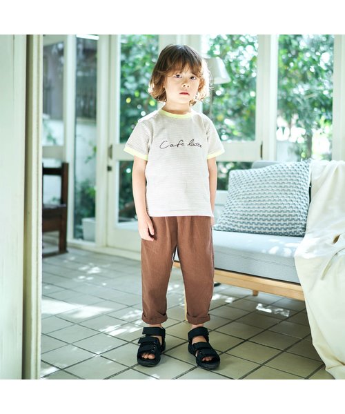 apres les cours（アプレレクール）の「/ラインリブ鹿の子Tシャツ（Tシャツ/カットソー・キッズ・ネイビー/イエロー・80/140/100/120/110/130/90）」の4枚目の写真