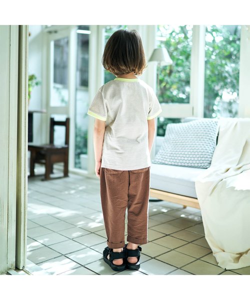 apres les cours（アプレレクール）の「/ラインリブ鹿の子Tシャツ（Tシャツ/カットソー・キッズ・ネイビー/イエロー・80/140/100/120/110/130/90）」の5枚目の写真