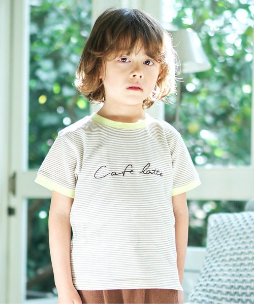 apres les cours（アプレレクール）の「/ラインリブ鹿の子Tシャツ（Tシャツ/カットソー・キッズ・ネイビー/イエロー・80/140/100/120/110/130/90）」の3枚目の写真