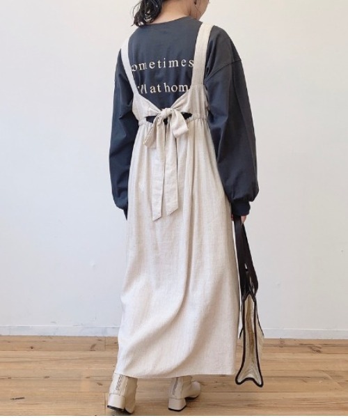 VANNIE U（ヴァニーユー）の「リネンブレンドバックリボンワンピース（ワンピース・レディース・ブラック/モカ/ナチュラル・FREE）」の3枚目の写真