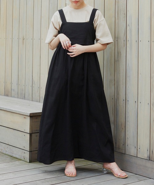 VANNIE U（ヴァニーユー）の「リネンブレンドバックリボンワンピース（ワンピース・レディース・ブラック/モカ/ナチュラル・FREE）」の2枚目の写真