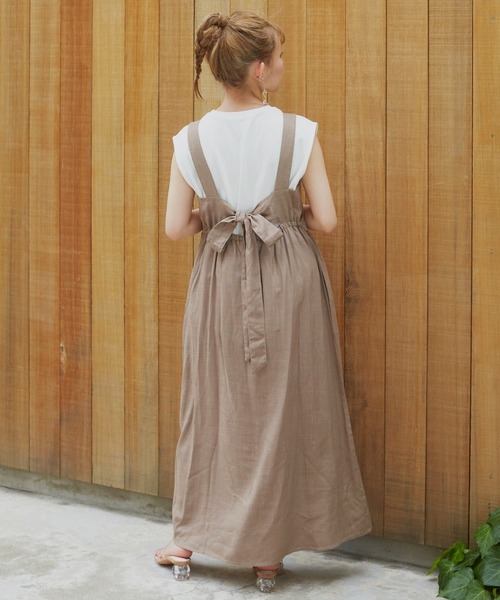 VANNIE U（ヴァニーユー）の「リネンブレンドバックリボンワンピース（ワンピース・レディース・ブラック/モカ/ナチュラル・FREE）」の7枚目の写真