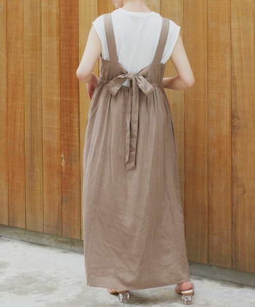 VANNIE U（ヴァニーユー）の「リネンブレンドバックリボンワンピース（ワンピース・レディース・ブラック/モカ/ナチュラル・FREE）」の4枚目の写真